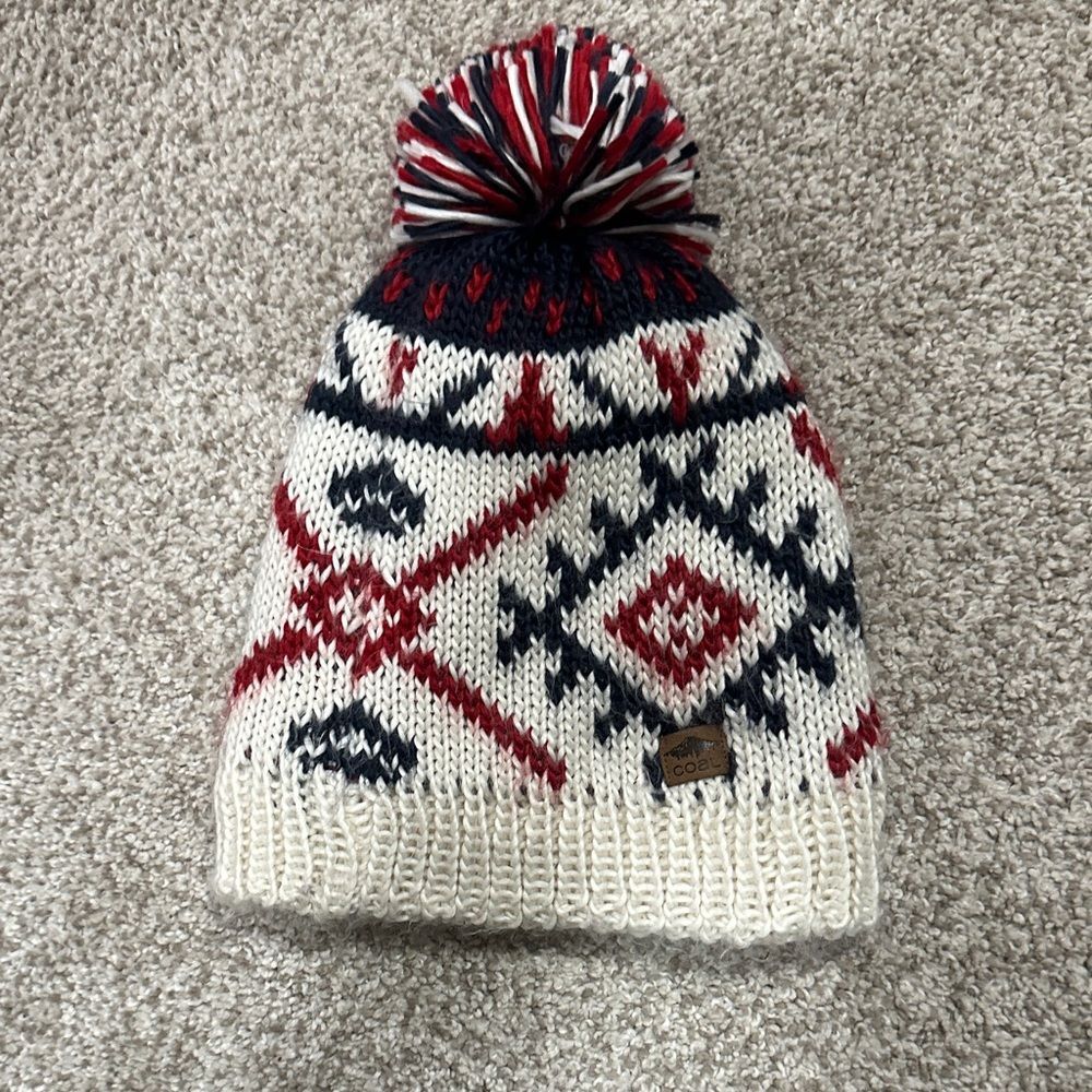 Nordic Knit Pom-Pom Winter Hat - Red, Blue, Cream, White Men’s Coal Toque Beanie